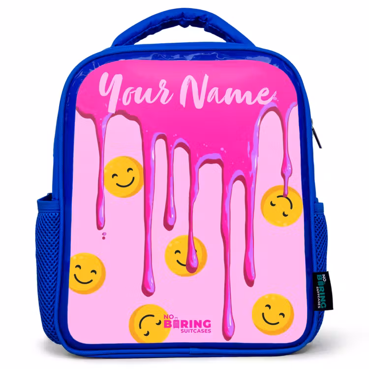 Kids backpack - Blue - Paint - Smiley face - Pink — 1