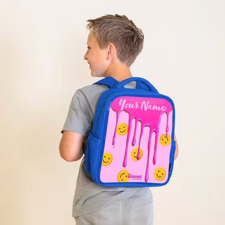 Kids backpack - Blue - Paint - Smiley face - Pink — 2