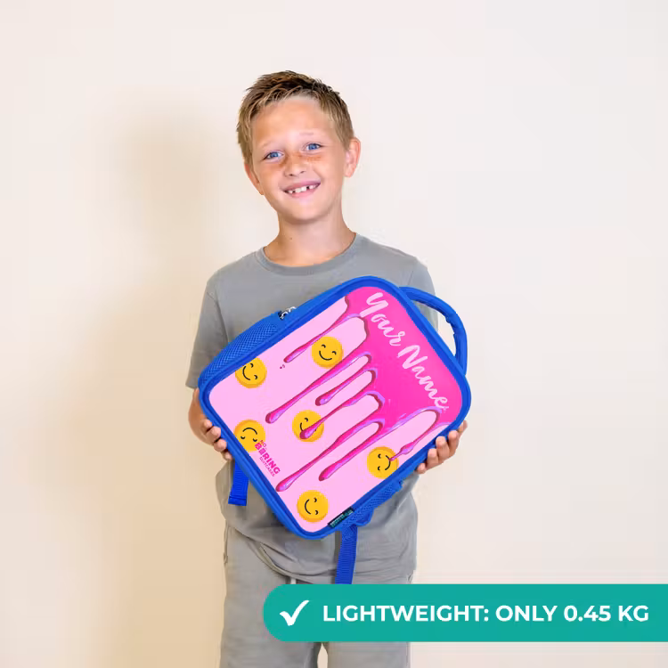 Kids backpack - Blue - Paint - Smiley face - Pink — 3