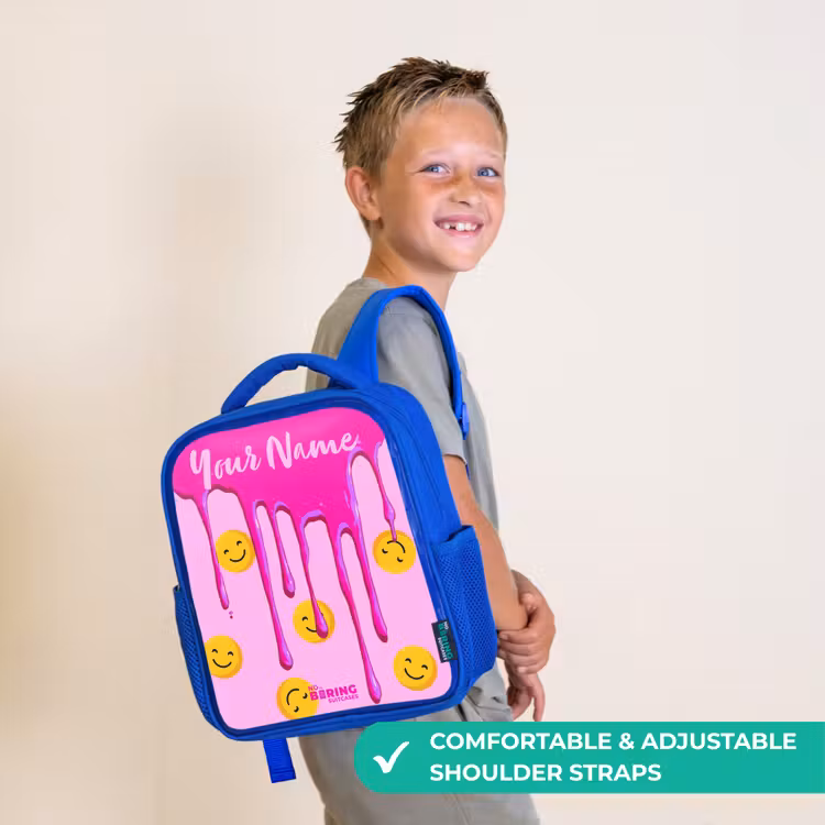 Kids backpack - Blue - Paint - Smiley face - Pink — 4