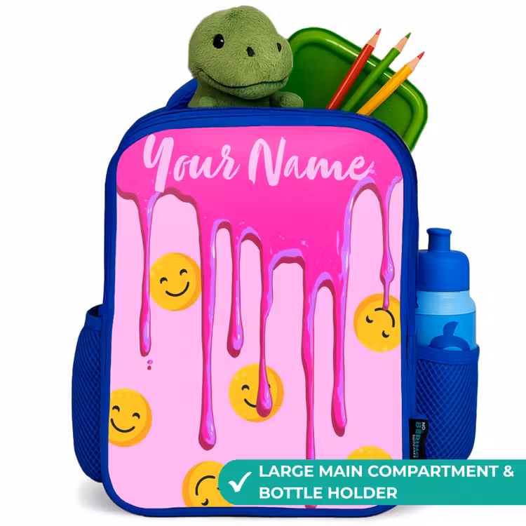 Kids backpack - Blue - Paint - Smiley face - Pink — 5