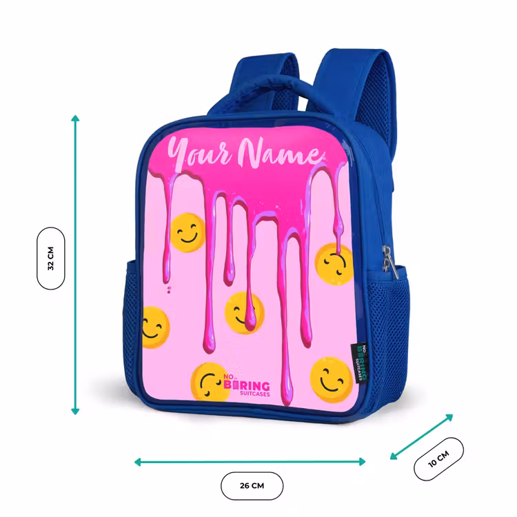 Kids backpack - Blue - Paint - Smiley face - Pink — 6