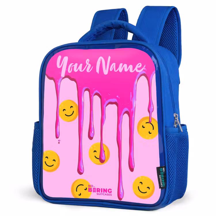 Kids backpack - Blue - Paint - Smiley face - Pink — 7