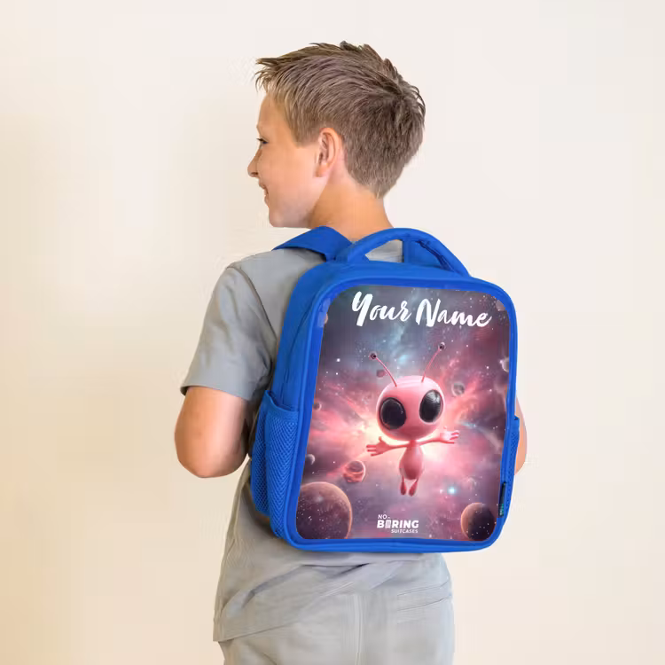 Kids backpack - Blue - Pink Alien in Star Nebula — 2