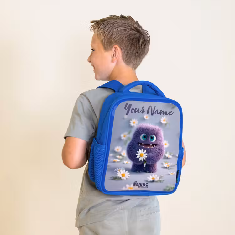 Kids backpack - Blue - Purple Fluffy Friend with Daisy — 2