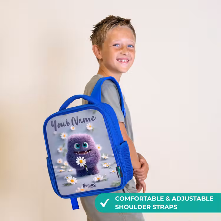 Kids backpack - Blue - Purple Fluffy Friend with Daisy — 4