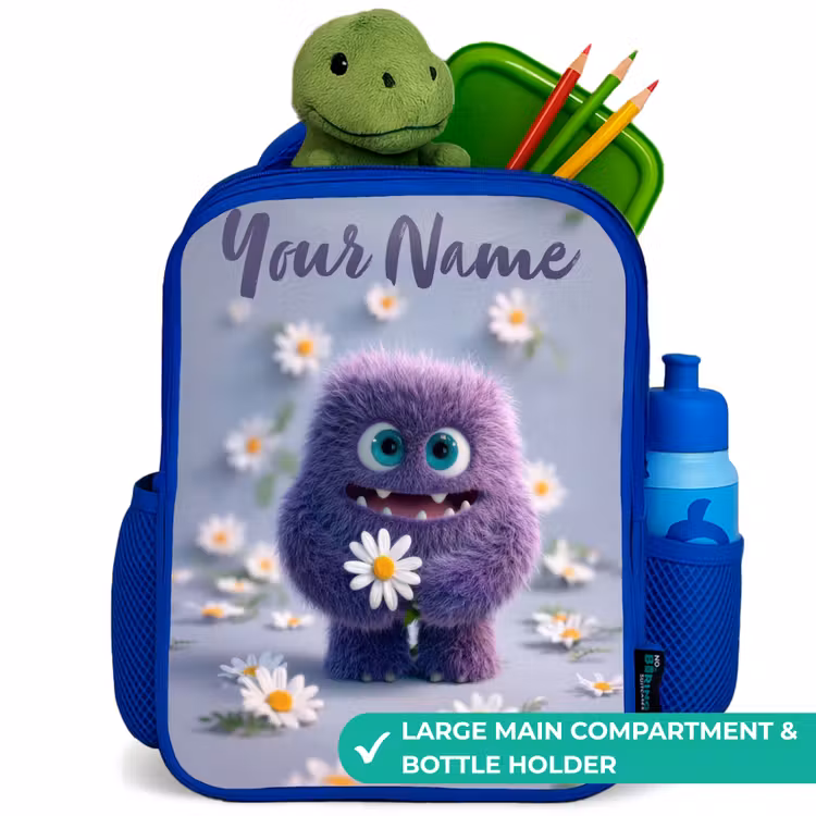 Kids backpack - Blue - Purple Fluffy Friend with Daisy — 5