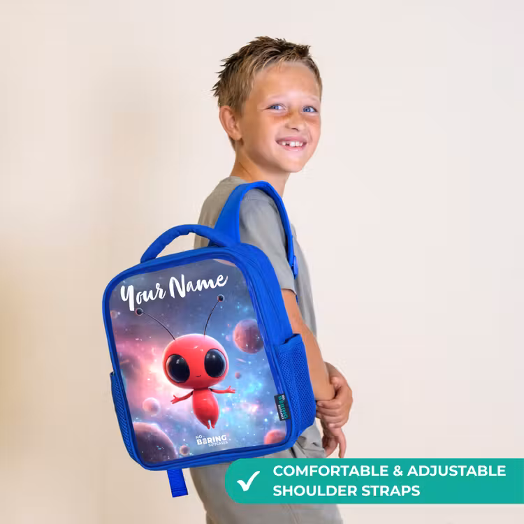 Kids backpack - Blue - Red Space Being in Cosmic Dance — 4