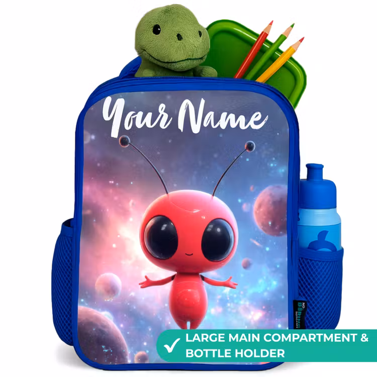 Kids backpack - Blue - Red Space Being in Cosmic Dance — 5