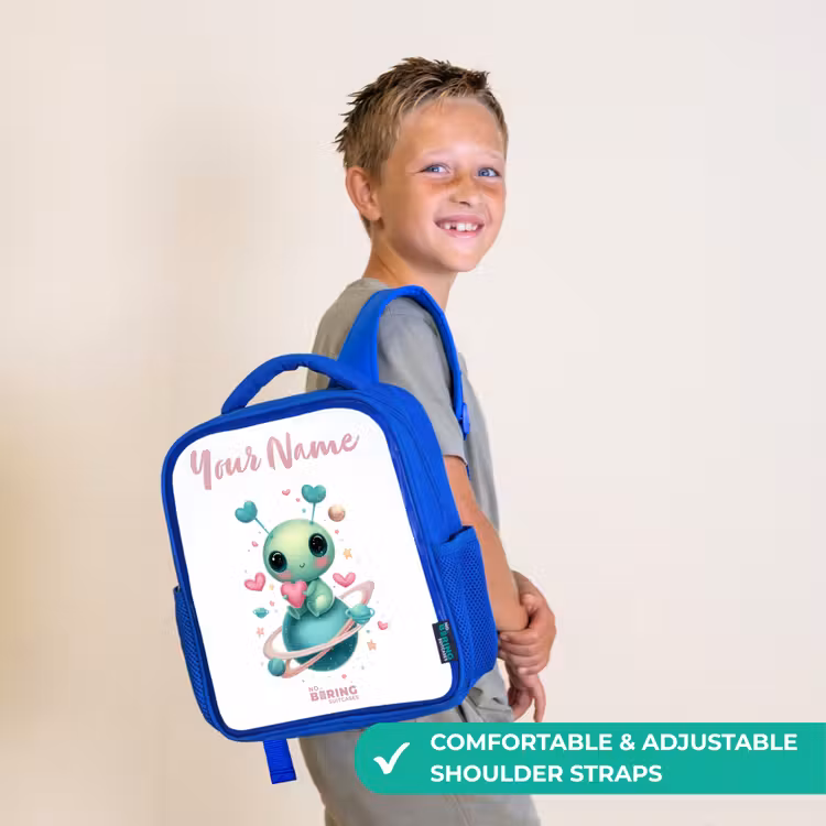 Kids backpack - Blue - Sweet alien creature with heart — 4
