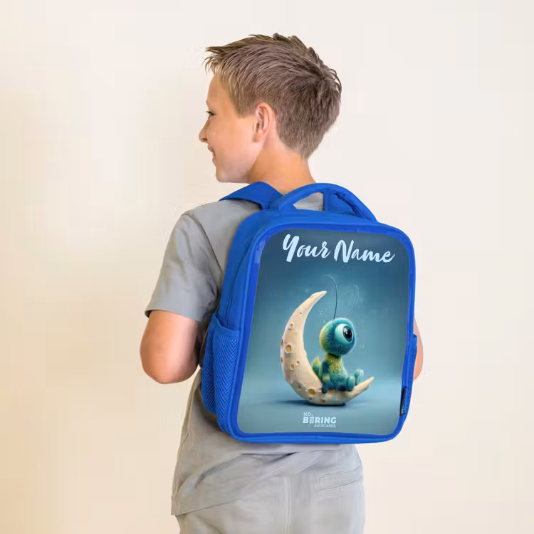 Kids backpack - Blue - Dreamy Creature on the Moon — 2