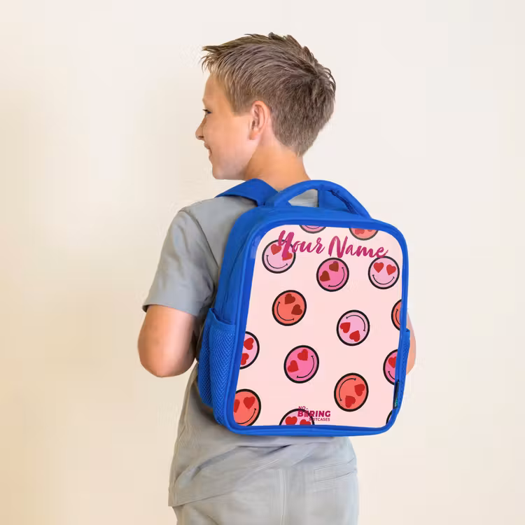Kids backpack - Blue - Heart - Smiley - Pattern — 2