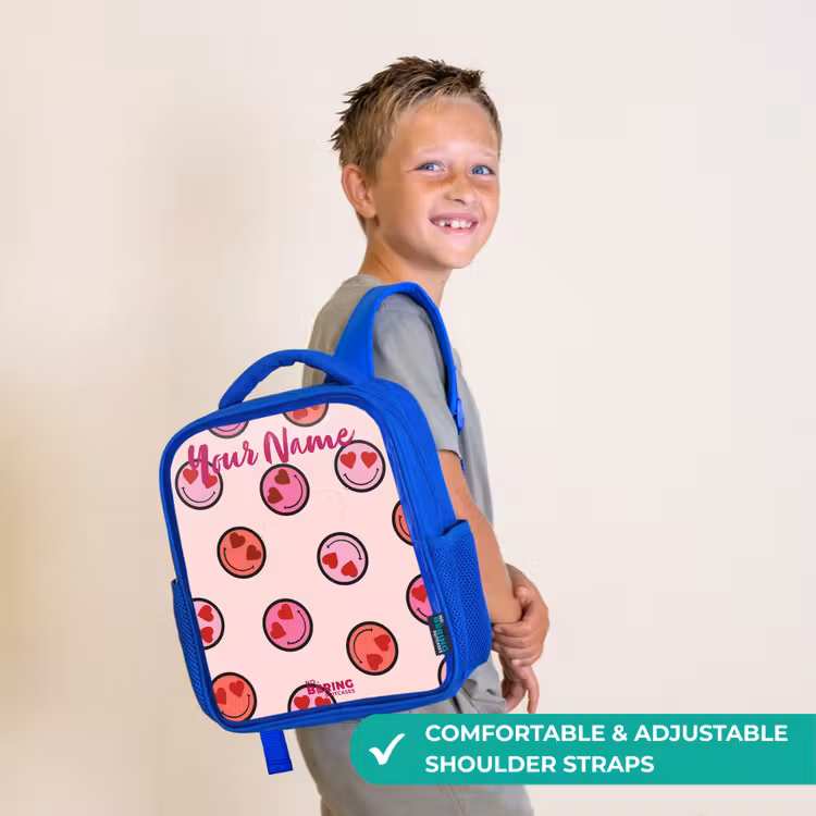 Kids backpack - Blue - Heart - Smiley - Pattern — 4