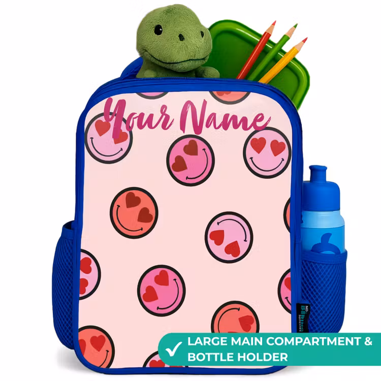 Kids backpack - Blue - Heart - Smiley - Pattern — 5