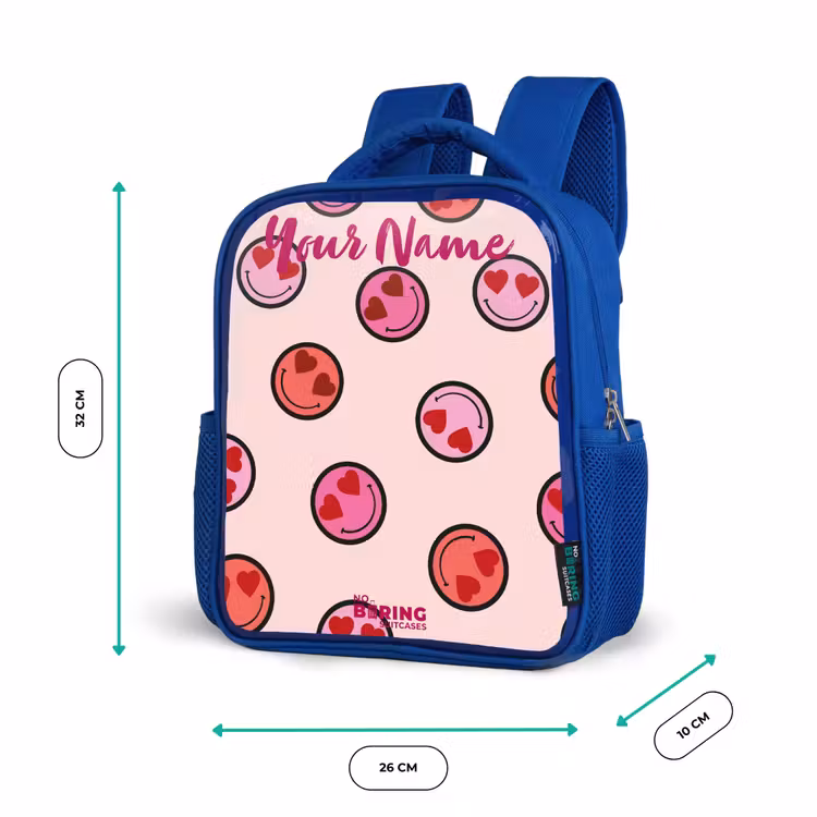 Kids backpack - Blue - Heart - Smiley - Pattern — 6