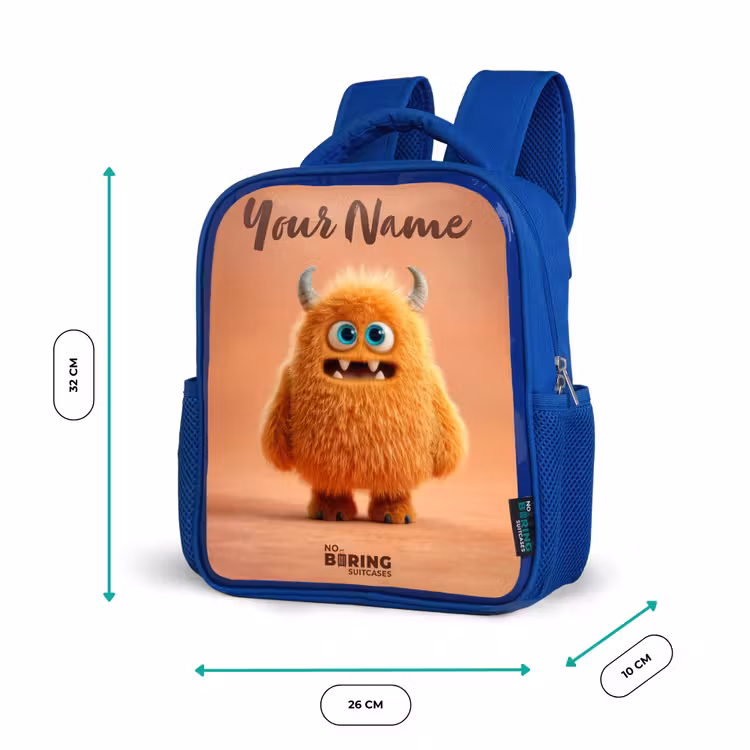 Kids backpack - Blue - Orange Fluffy Monster with Horns — 6