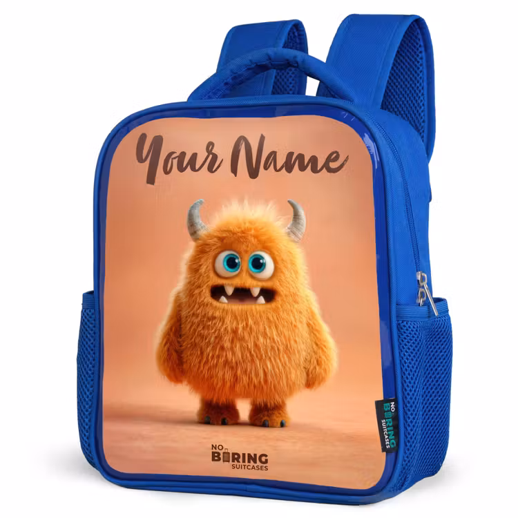 Kids backpack - Blue - Orange Fluffy Monster with Horns — 7