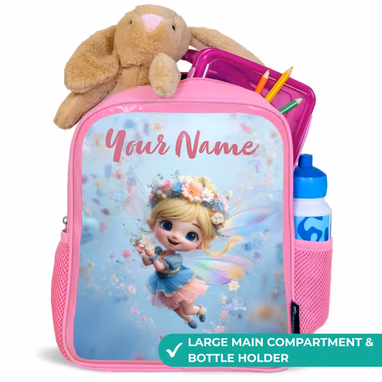 Kids backpack - Pink - Butterfly Fairy in Flower Air — 2