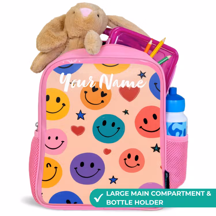 Kids backpack - Pink - Cheerful Smiley Pattern — 2
