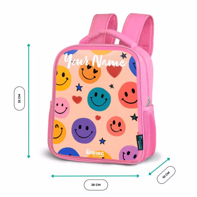 Kids backpack - Pink - Cheerful Smiley Pattern — 3