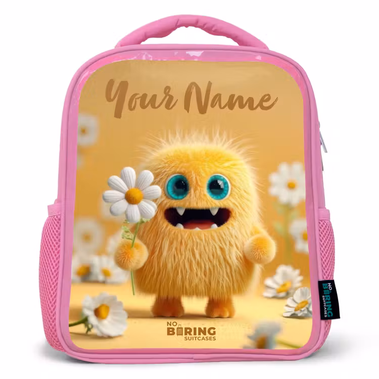 Kids backpack - Pink - Monster - Creature - Flower - Yellow — 1
