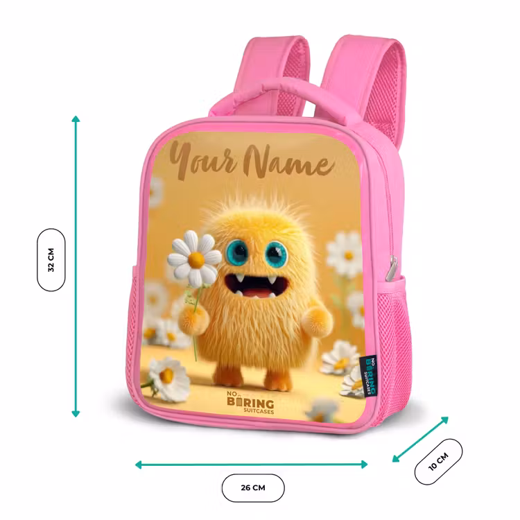 Kids backpack - Pink - Monster - Creature - Flower - Yellow — 3