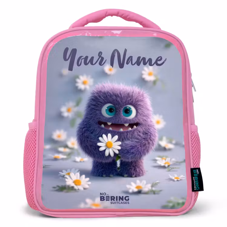 Kids backpack - Pink - Purple Fluffy Friend with Daisy — 1