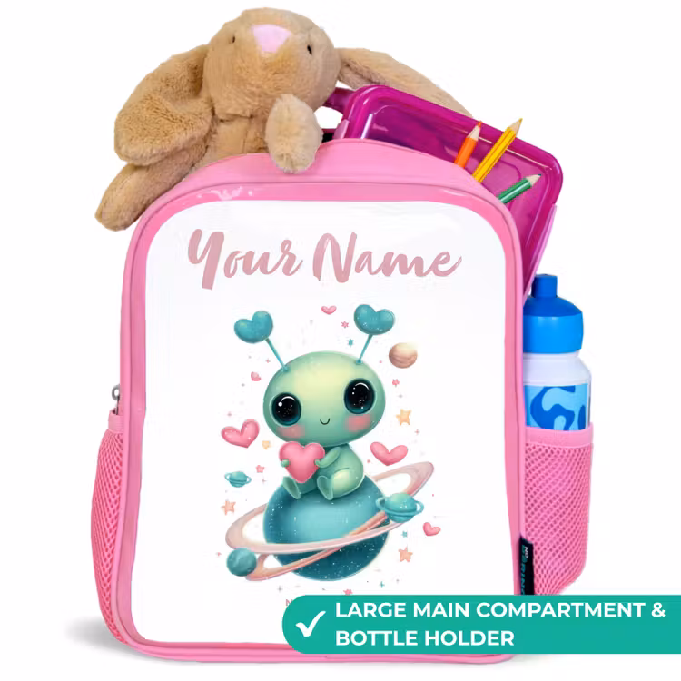 Kids backpack - Pink - Sweet alien creature with heart — 2