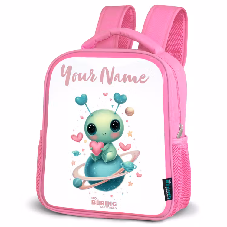 Kids backpack - Pink - Sweet alien creature with heart — 4