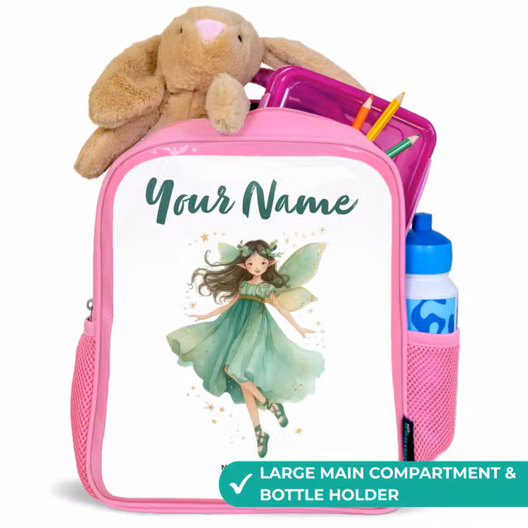 Kids backpack - Pink - Floating green elf — 2
