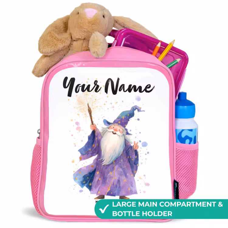 Kids backpack - Pink - Old magician with staff — 2