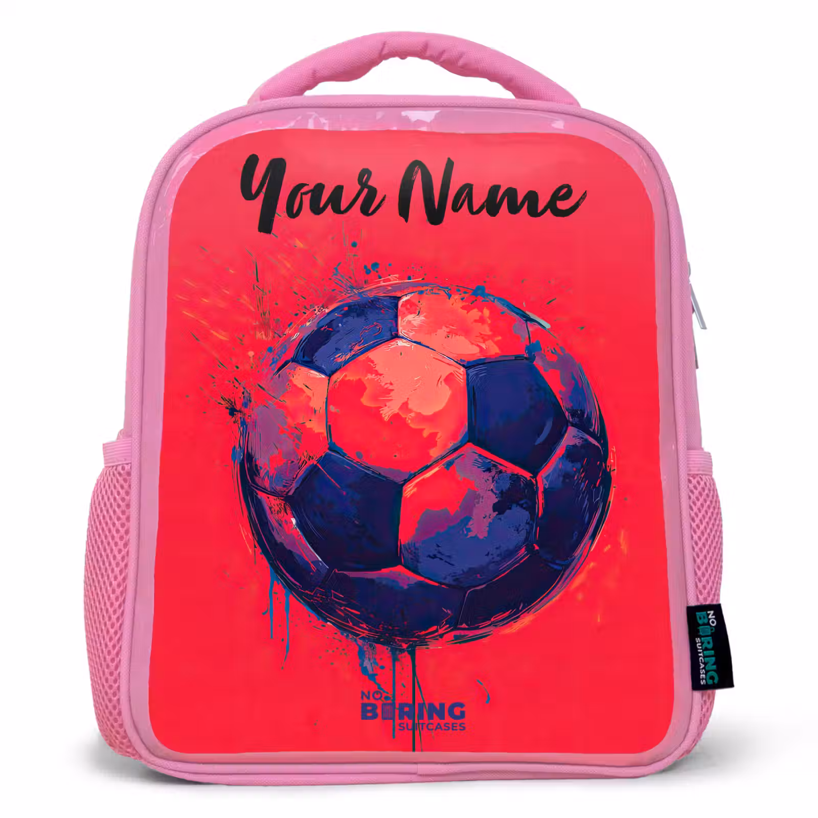 Kids backpack with name - Pink - Soccer vibes - Paint - Blue - Red — 1