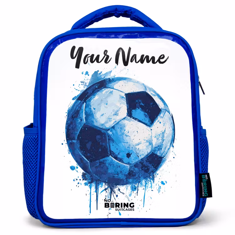 Kids backpack with name - Blue - Soccer vibes - Ink splashes - Blue — 1