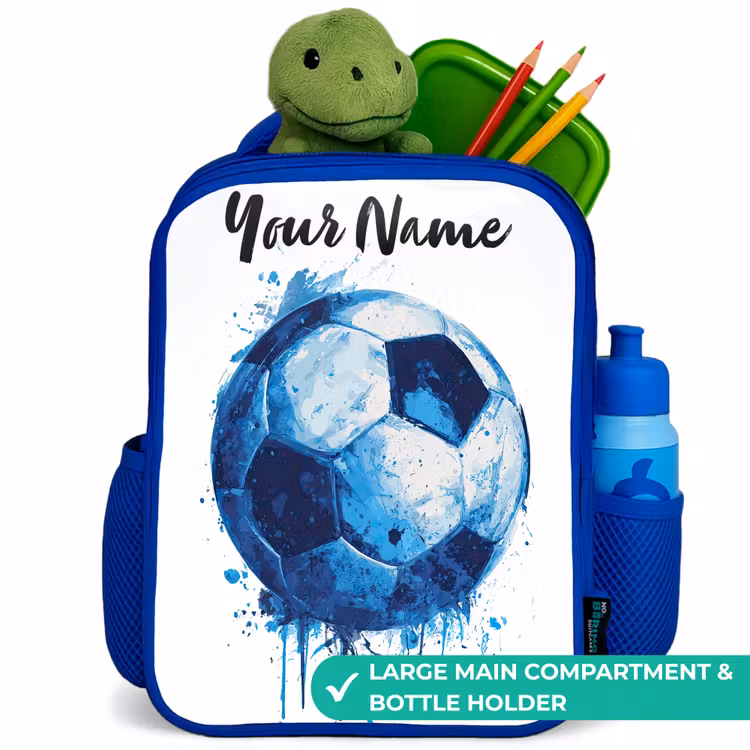 Kids backpack with name - Blue - Soccer vibes - Ink splashes - Blue — 5