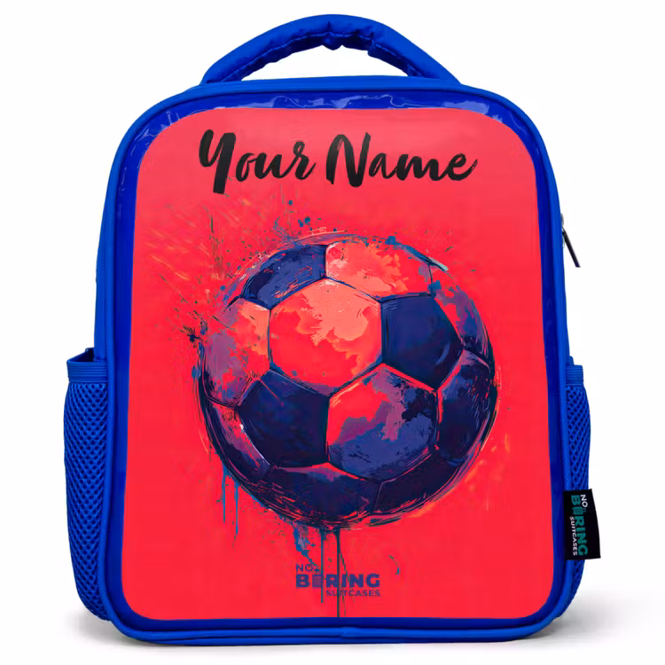 Kids backpack with name - Blue - Soccer vibes - Paint - Blue - Red — 1