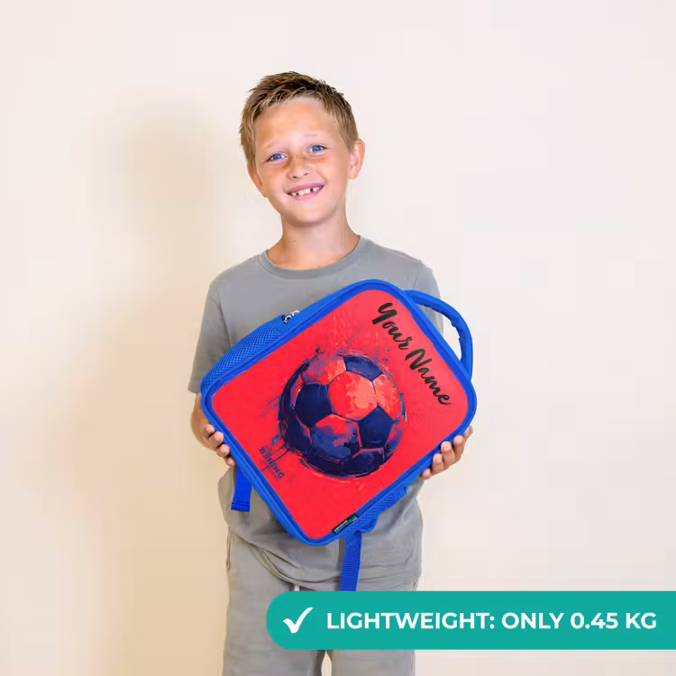 Kids backpack with name - Blue - Soccer vibes - Paint - Blue - Red — 3