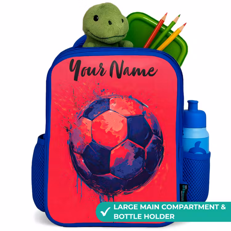 Kids backpack with name - Blue - Soccer vibes - Paint - Blue - Red — 5