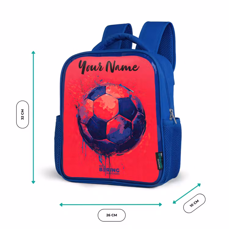 Kids backpack with name - Blue - Soccer vibes - Paint - Blue - Red — 6