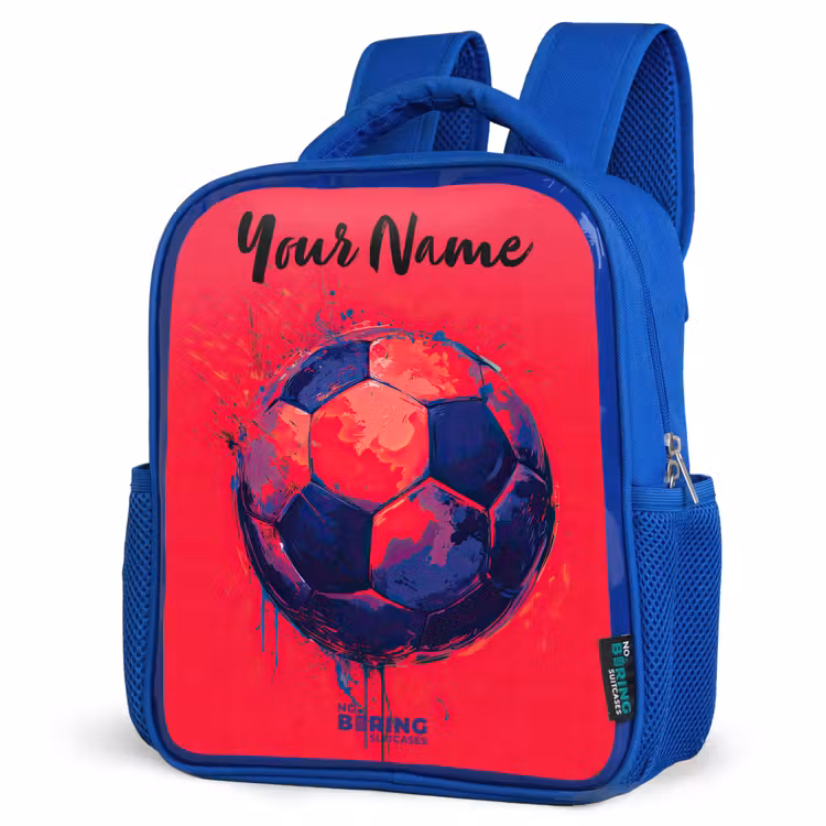 Kids backpack with name - Blue - Soccer vibes - Paint - Blue - Red — 7