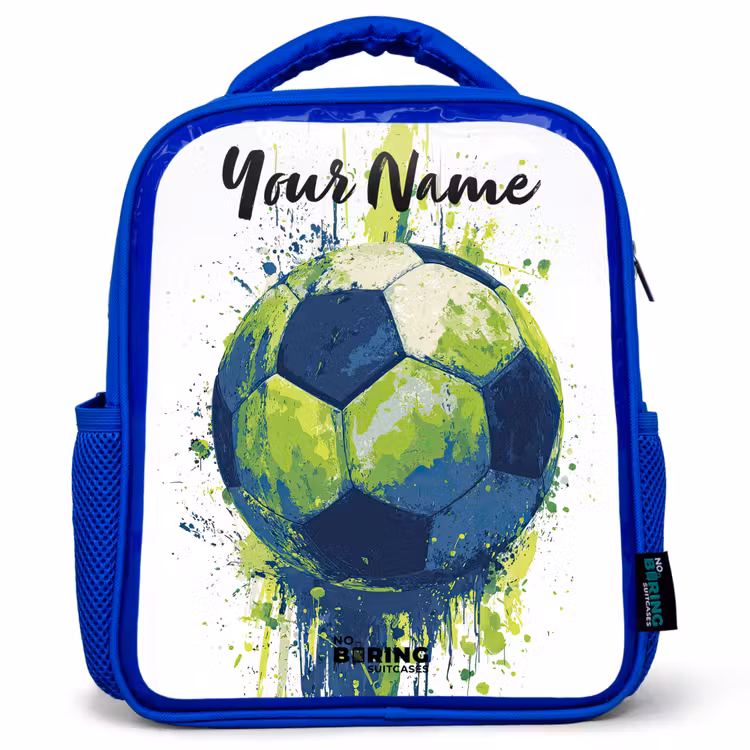 Kids backpack with name - Blue - Soccer Vibes - Paint - Green - Blue — 1