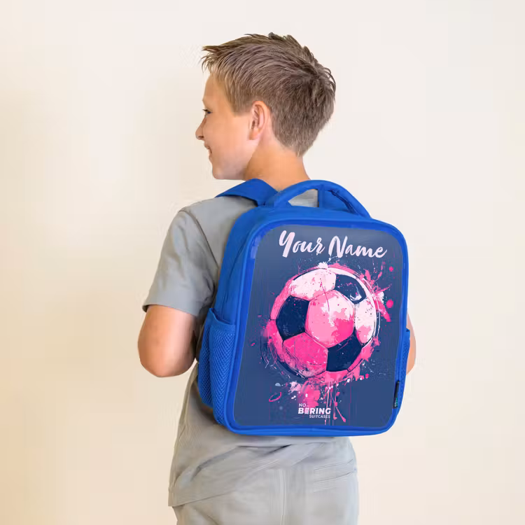 Kids backpack with name - Blue - Soccer vibes - Paint - Pink - Blue — 2