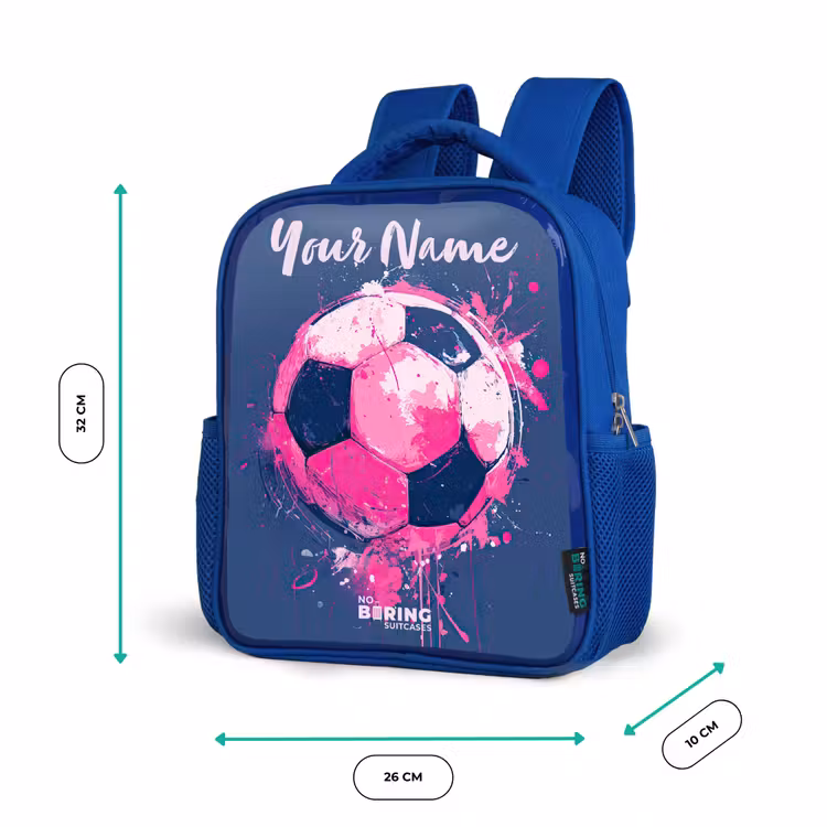 Kids backpack with name - Blue - Soccer vibes - Paint - Pink - Blue — 6