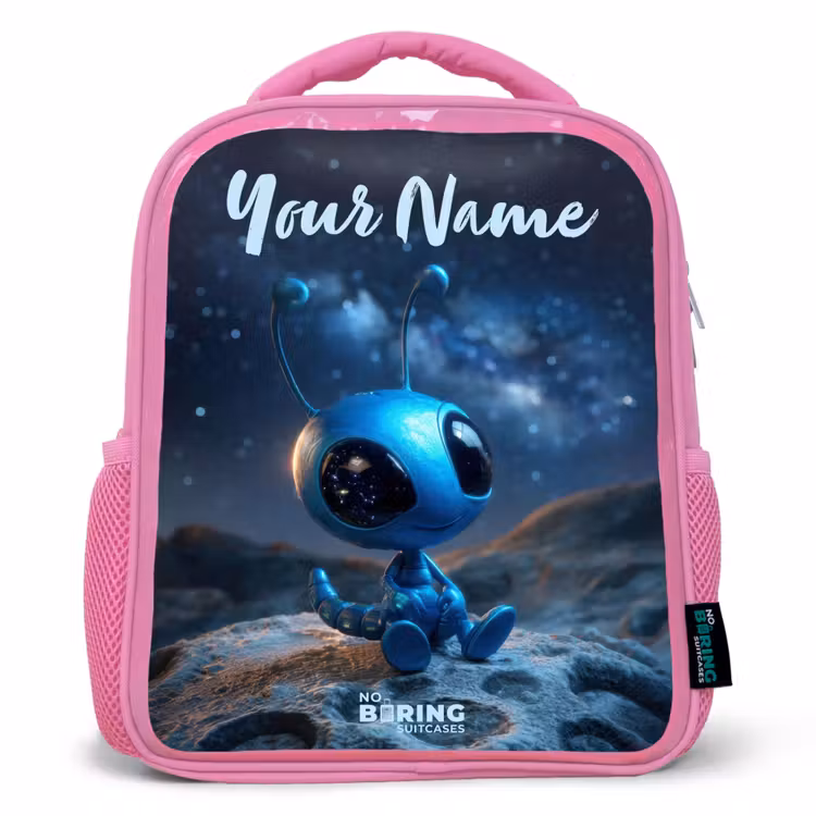 Kids backpack - Pink - Blue alien creature under starry sky — 1