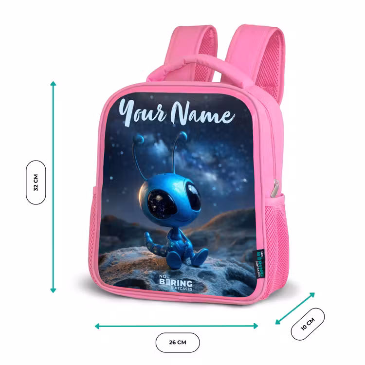 Kids backpack - Pink - Blue alien creature under starry sky — 3