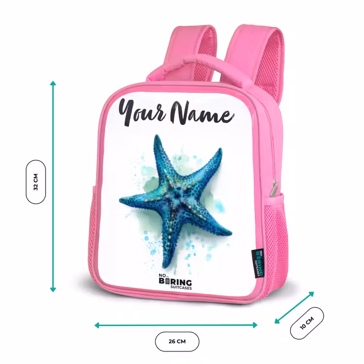 Kids backpack - Pink - Blue Starfish on White Background — 3