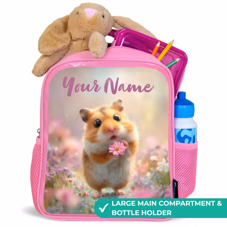 Kids backpack - Pink - Hamster - Flower - Nature - Animal — 2