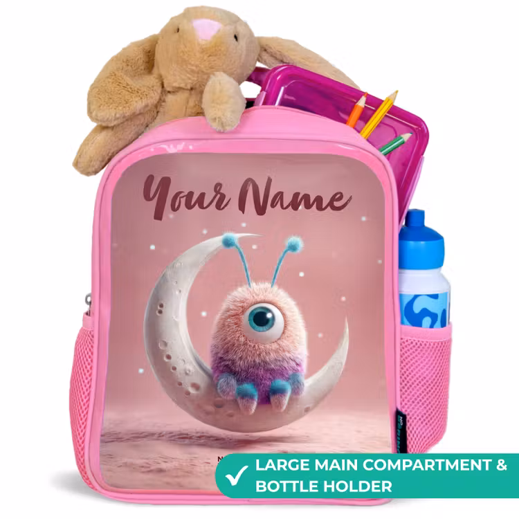 Kids backpack - Pink - Moon rocker with Fluffy Weasel — 2