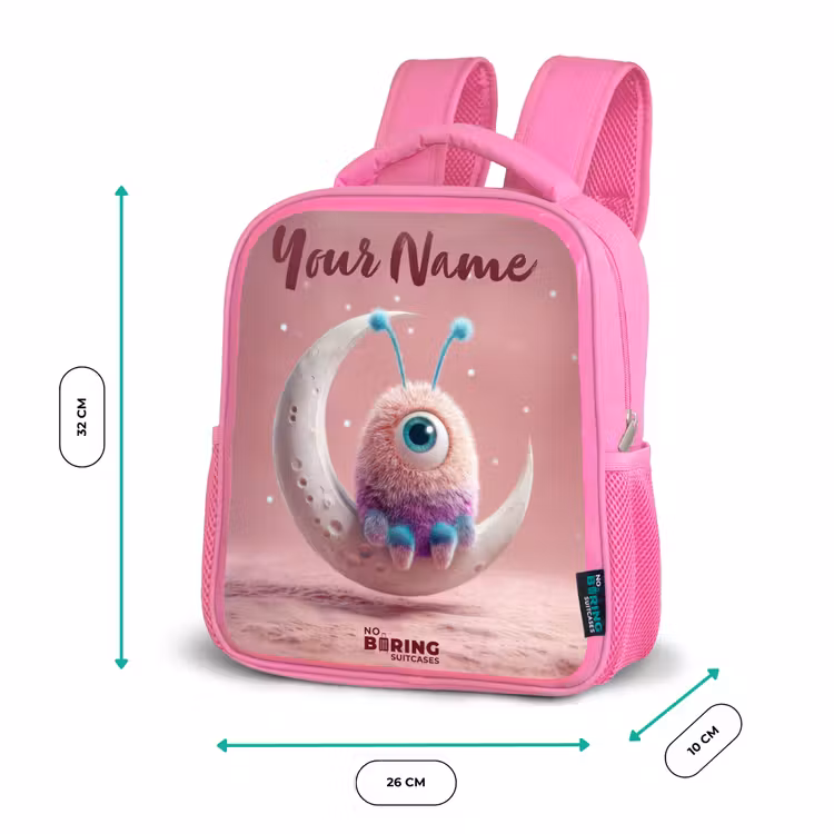 Kids backpack - Pink - Moon rocker with Fluffy Weasel — 3