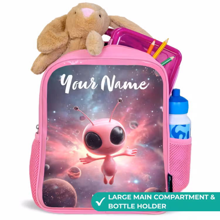 Kids backpack - Pink - Pink Alien in Star Nebula — 2