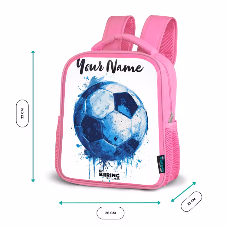 Kids backpack with name - Pink - Soccer vibes - Ink splashes - Blue — 3